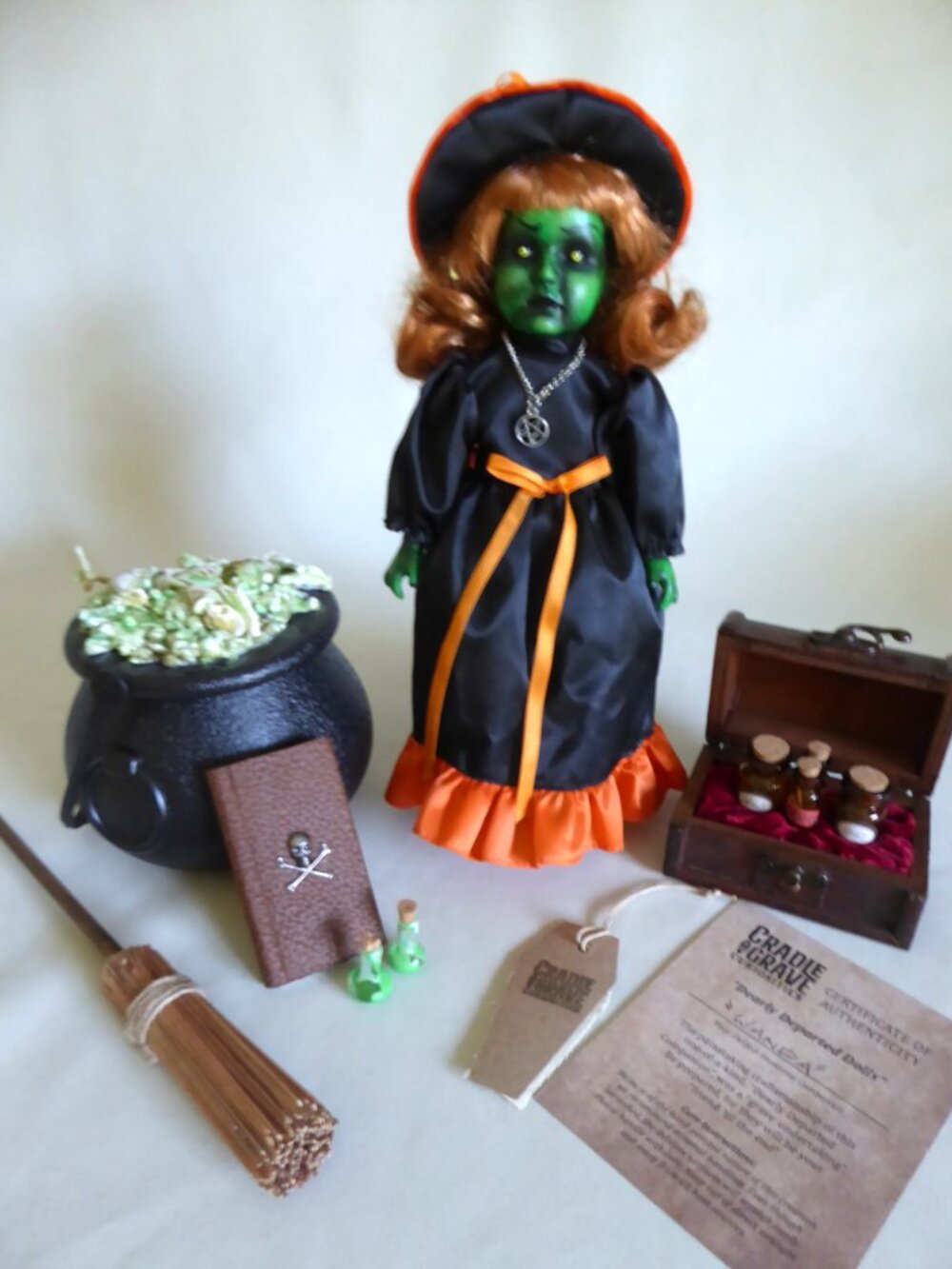 OOAK 12” WITCH GOTHIC HORROR SCARY PORCELAIN DOLL PROP ODDITY